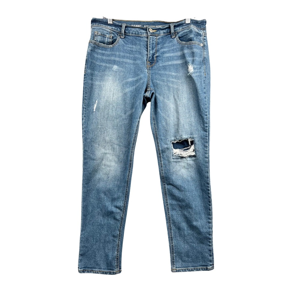 OLD NAVY Boyfriend Skinny Jeans Women's Blue Distressed Denim Size 10